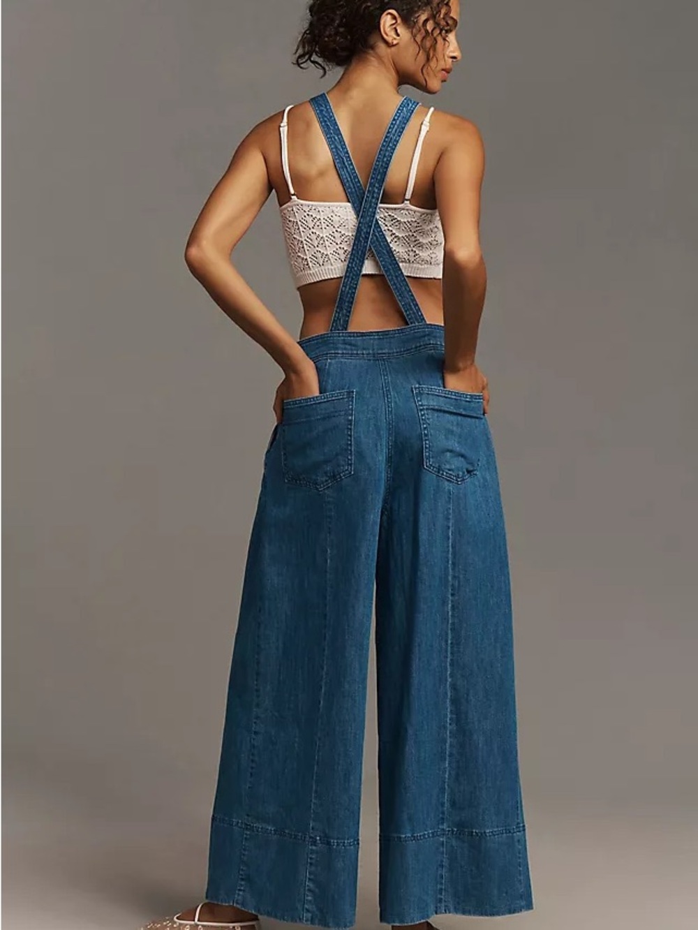 Maeve Wide-Leg Denim Overalls - Blue - Picture 2 of 6